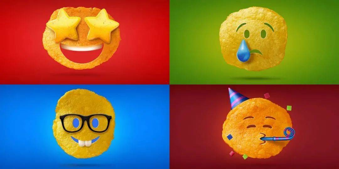 你 千万别让牙齿跟着变宅 这支广告将薯片设计成 emoji表情符号的形式