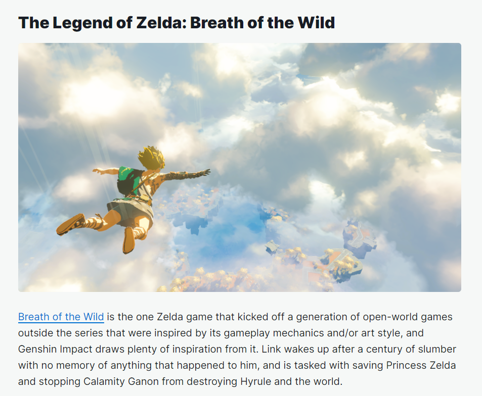 IGN给《原神》玩家推荐的10款游戏，《荒野之息》名列榜首