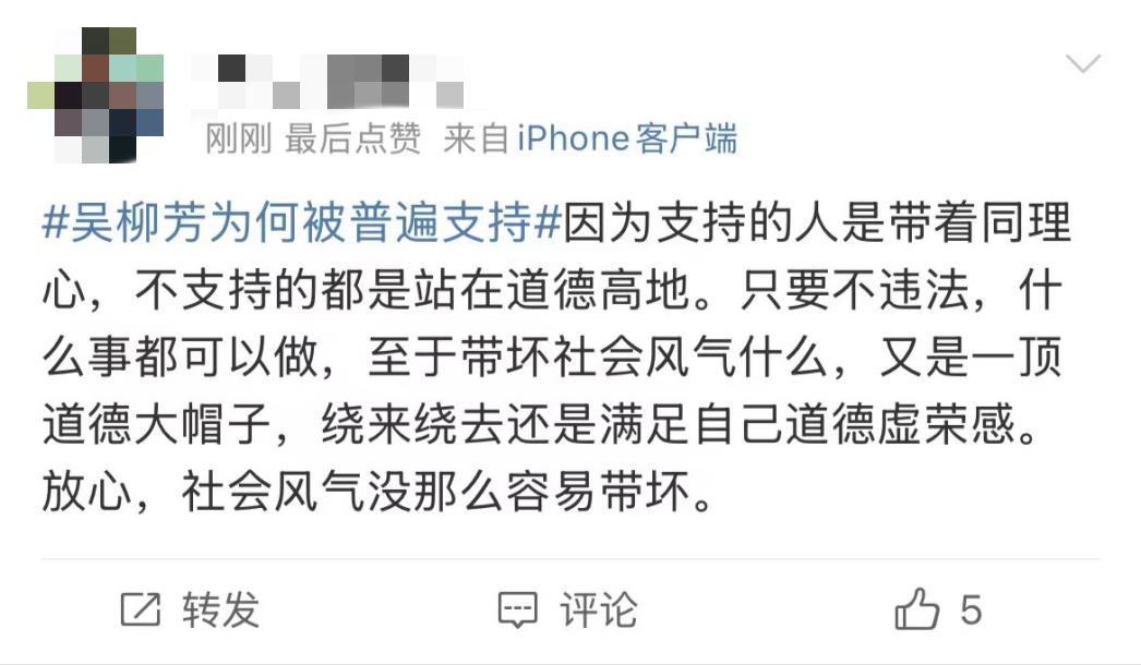 网友们给吴柳芳单开了一套道德标准