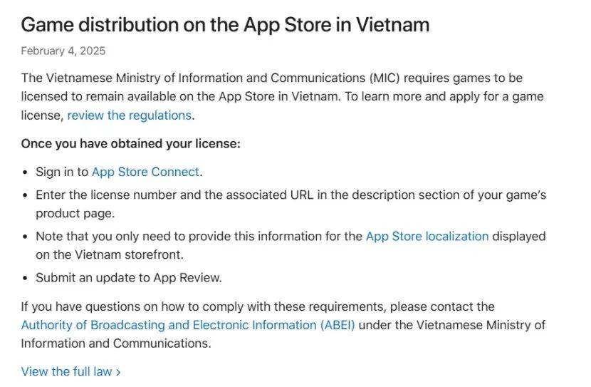 又变天儿？越南 App Store 上架游戏须提供许可证编号，相关细节全解读